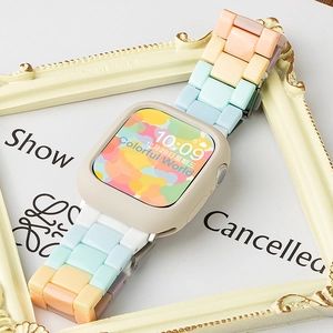 Colorful resin band and matte case for Apple Watch series in a stylish macaron finish