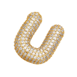 Sparkling 18K gold plated hollow pendant featuring cubic zirconia letter U balloon style