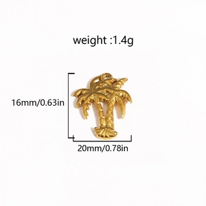 Detailed size view of a golden stainless steel palm tree pendant with measurements