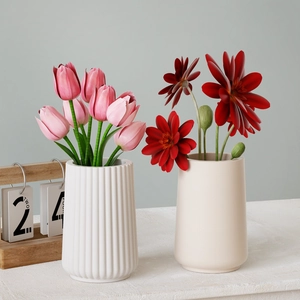 Minimalist fluted white and cream ceramic vases with textured stripes for DIY decor