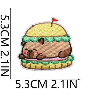 Close-up of Kapibara burger embroidery patch with 5.3cm dimensions for clothing decor