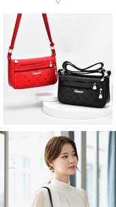 Red and black heart-quilted shoulder bags with gold hardware and adjustable strap