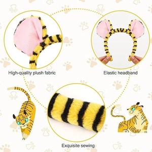 Detail of high-quality plush fabric on striped tiger ears headband and tail set