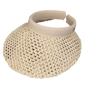 Women's minimalist straw sun visor with hollow weave and R-letter logo
