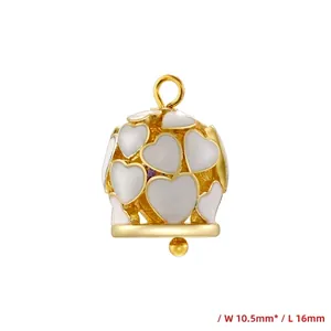 Sweet heart bell charm with gold finish and white enamel for DIY jewelry making