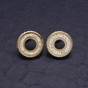 Boucles D Oreilles Rondes Évidées Acier Inoxydable Pave Zircon Bijoux Géométriques Minimalistes Pour Femmes Style Moderne