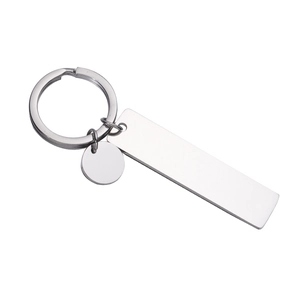 Polished stainless steel keychain with blank round and rectangular pendants for engraving