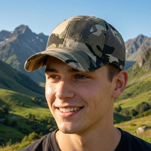 Casquette de baseball camouflage avec broderie FS FASHION portée par un homme