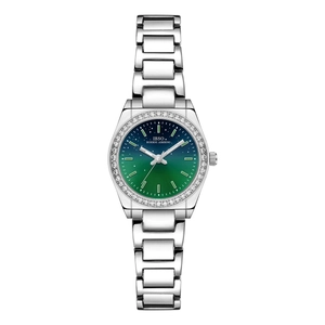 Women's steel watch with gradient starry dial and rhinestone bezel in silver finish