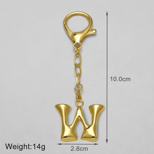 Detail view of gold letter W keychain showing dimensions of 10cm length and 2.8cm width