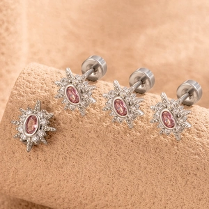 Starburst Ear Cartilage Stud Titanium Steel Pink Zircon Sun Flower Screw Back Conch Piercing Jewelry For Women