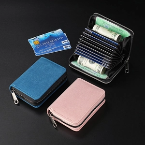Large capacity RFID blocking leather card wallet with multi-slot accordion design