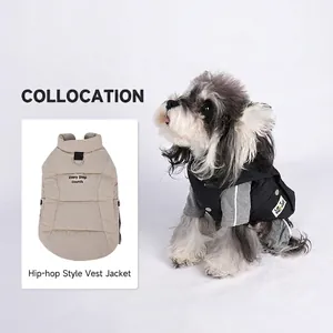 Hip-hop style quilted dog vest jacket with D-ring in khaki and black for small dogs
