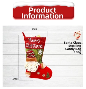 Detail view of 47cm large Christmas stocking with 3D Santa applique and dimensions