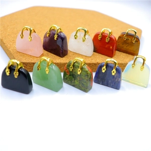 Detailed collection of 10 mini gemstone handbag charms including amethyst and rose quartz
