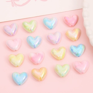 Colorful heart-shaped acrylic beads with iridescent finish for DIY jewelry and phone chains