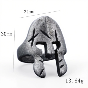 Retro silver Spartan helmet ring for men and women showing dimensions 24mm by 30mm