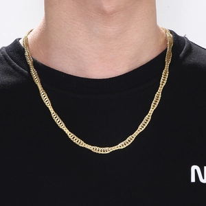 Men's chunky gold stainless steel snake chain necklace with irregular wave pattern