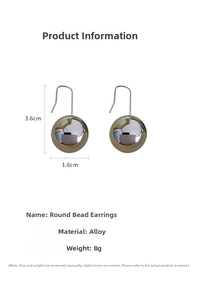 Detailed view showing dimensions and weight of silver-tone round ball hook earrings