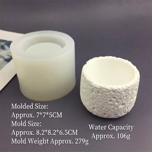 Silicone mold for DIY textured rock candle cup and flower pot with dimensions 7x7x5cm