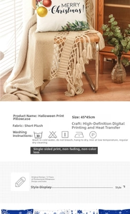 Detail view of 45x45cm Christmas pillowcase showing short plush texture and vivid prints