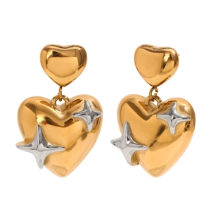 Pendientes de corazón y estrella bañados en oro de 18K con diseño bicolor elegante