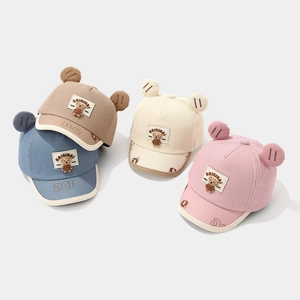 Corduroy baby baseball caps with 3D bear ears and animal dolls in four soft colors