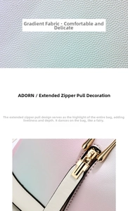 Detail of gradient lychee texture fabric and gold metal zipper on women's handbag