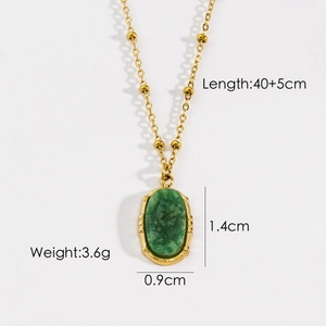 Détails des dimensions du collier doré vintage avec pendentif ovale en pierre verte