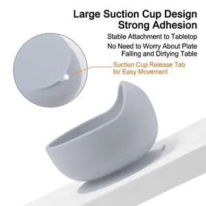 Strong suction light grey silicone baby snail bowl with high edges for self-feeding