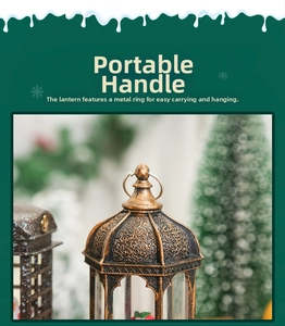 Close-up of bronze vintage Christmas lantern with ornate carving and hanging handle