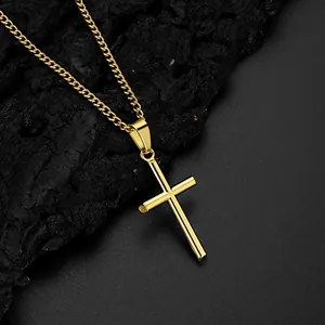 Collier Pendentif Croix Pendentif Alliage Zinc Et Chaîne Gourmette Acier Inoxydable Hip Hop Streetwear Hommes Gothique