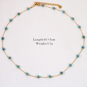 Detail of gold necklace with turquoise beads showing length 41+5cm and weight 3.1g