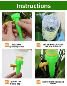 Step-by-step guide showing how to assemble and use the automatic plant watering spikes