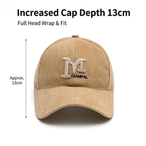 Khaki cotton baseball cap with M embroidery and deep crown 13cm design for sun protection