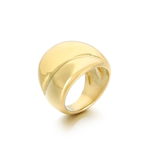 Polished 18K gold plated wide twisted ring in stainless steel on white background