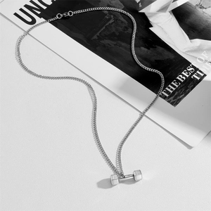 Silver stainless steel dumbbell necklace with Phil 4:13 engraving and cuban chain
