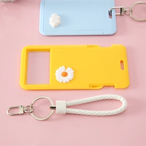 Cartoon slide card holder with matching braided lanyard in macaron colors and daisy decor