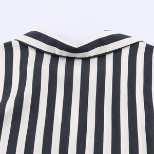 Detailed close-up view of the striped long sleeve shirt back collar and fabric texture