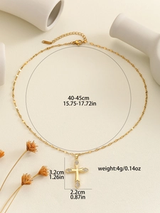 Detailed size specifications for gold cross necklace with micro-paved zircons