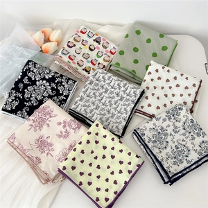 Assorted cotton linen square neckerchiefs with polka dots and floral patterns