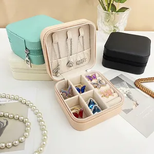 Portable Jewelry Organizer Box PU Leather Travel Case Zipper Multifunctional Earrings Rings Necklace Storage Women Girls