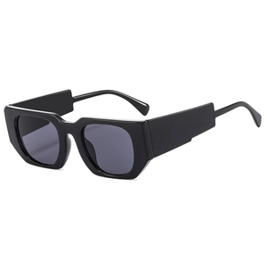 Classic black square frame sunglasses with wide temples and high-gloss polished finish