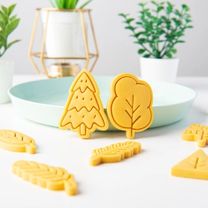 Christmas Tree Plant Cookie Mold Plastic Embossing DIY Baking Fondant Cutter Tool Cartoon Tree Leaf Shapes
