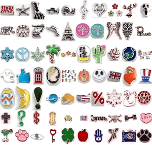 Detailed collection of assorted colorful enamel DIY charms and floating locket pendants