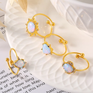 Four-piece gold plated stainless steel opal ring set with dainty rhinestones for women