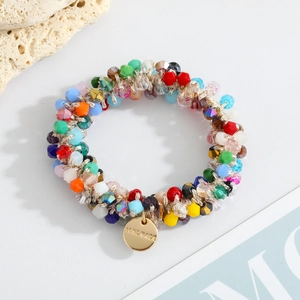 Colorful crystal pearl elastic hair tie with gold handmade pendant for women