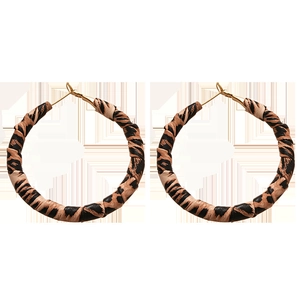 Maillard style leopard print faux leather geometric hoop earrings with silver needles