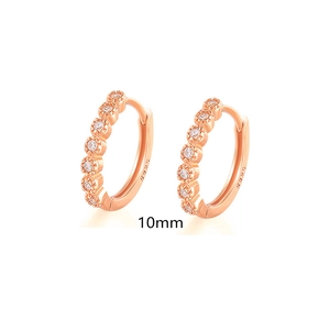 Close-up of 10mm rose gold S925 silver hoop earrings with diamond detail and hallmark