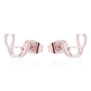 Close-up of rose gold stainless steel stethoscope earrings with heart design details